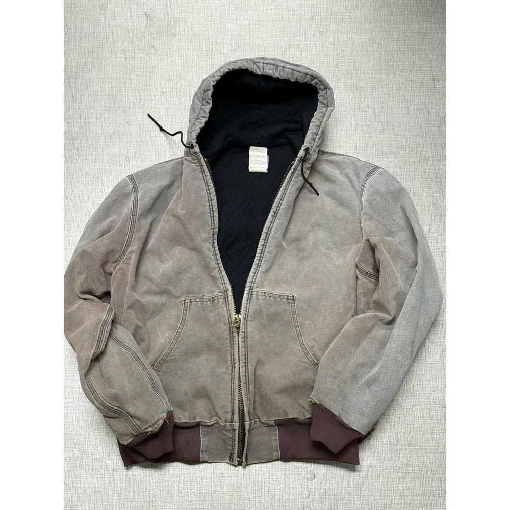 VINTAGE‎ Carhartt Hooded Work Wear Jacket J68CHT Full Zip Large Lined Trashed